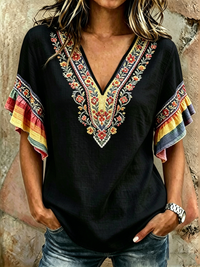 Women's Rainbow Floral Print Short Sleeve T-Shirt