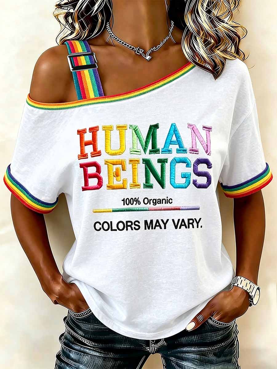 Women's Clothing Pride Month Rainbow Print Pattern Off-Shoulder Top