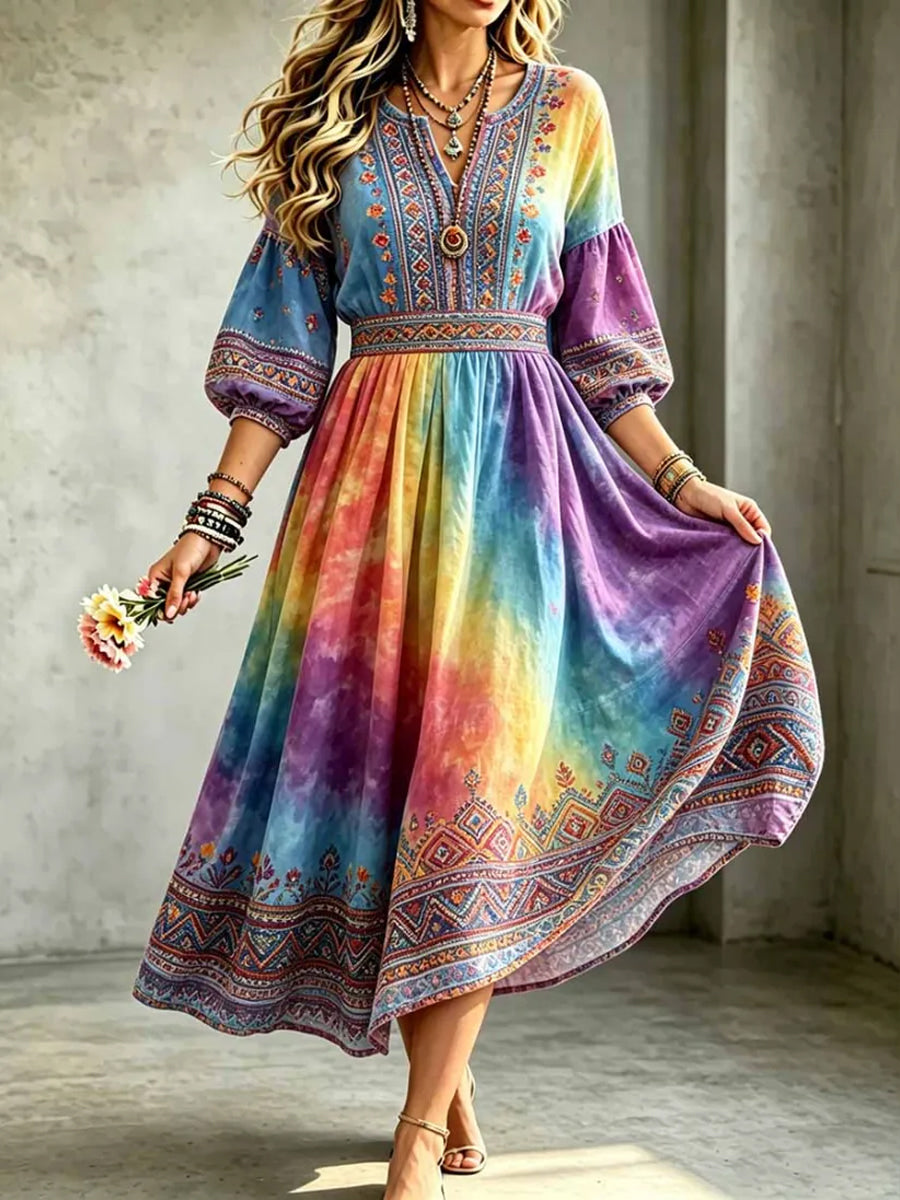 Women's Pride Month Rainbow Floral Art Print Dress