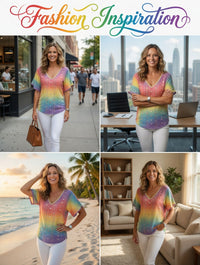 Women's Rainbow Floral Art Printed T-Shirt