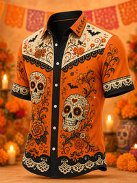 Men's Mexico Day of The Dead Art Print Casual Shirt