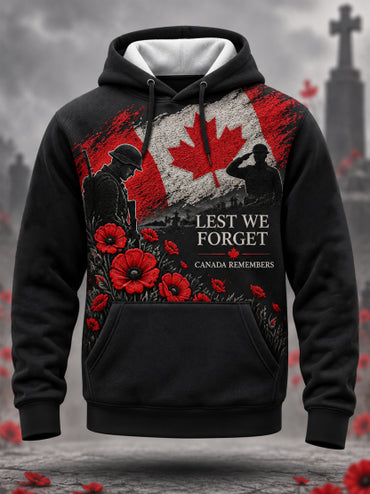 Men's Lest We Forget Canada Remembrance Day Poppy Print Hoodie