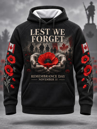 Men's Lest We Forget Canada Remembrance Day Poppy Print Hoodie
