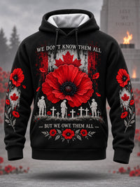 Men's Lest We Forget Canada Remembrance Day Poppy Print Hoodie