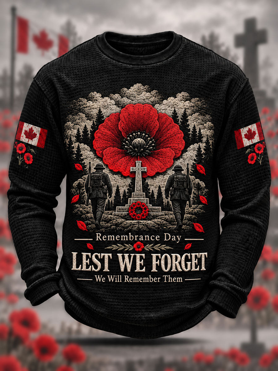 Men's Remembrance Day Lest We Forget Waffle Long Sleeve T-Shirt
