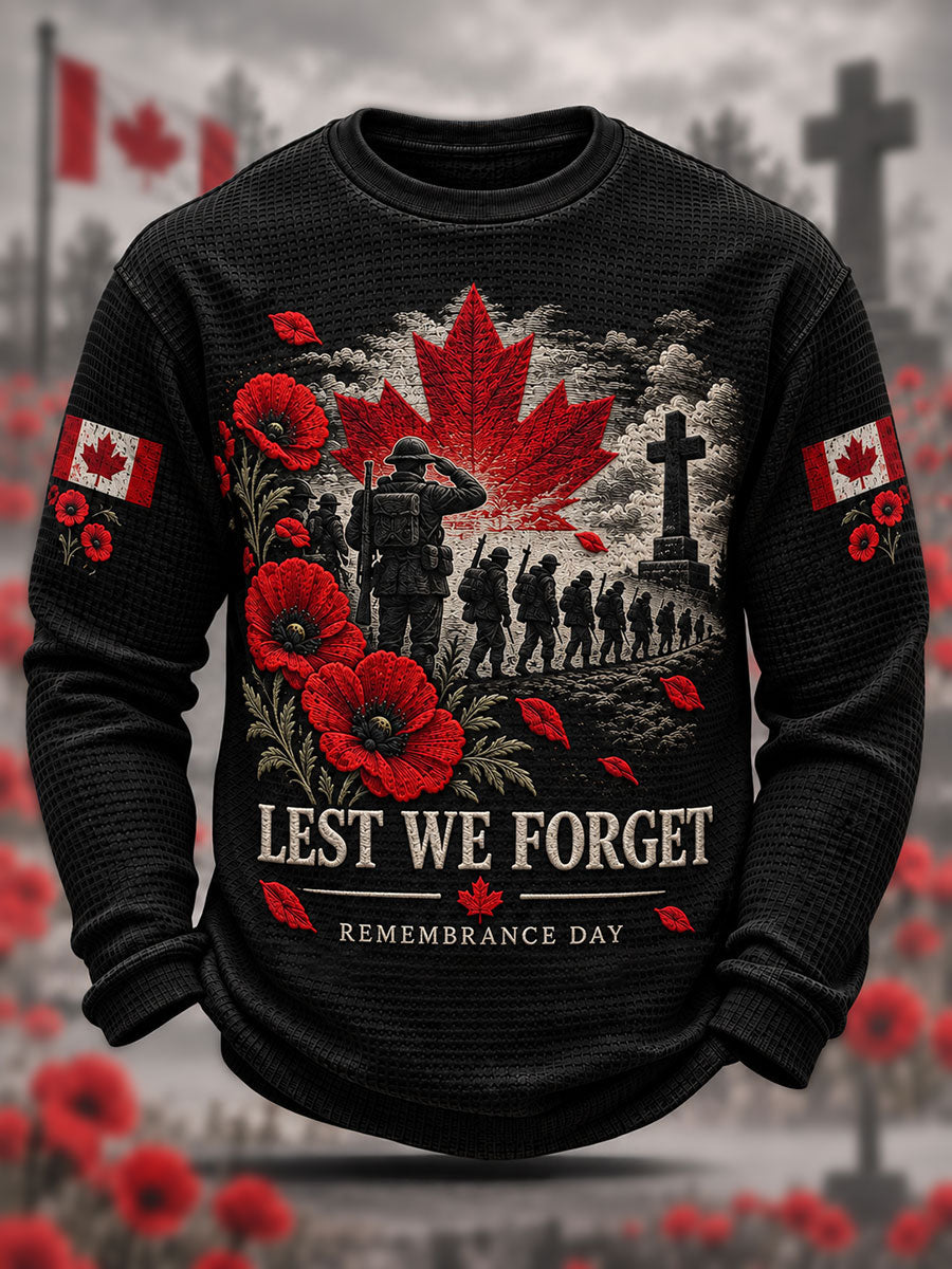 Men's Remembrance Day Lest We Forget Waffle Long Sleeve T-Shirt