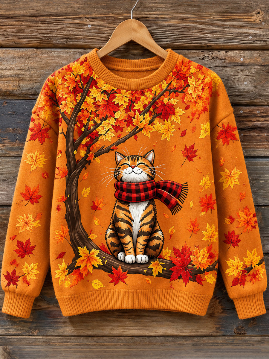 Retro Art Printed Vintage Round-Neck Casual Long Sleeve Top
