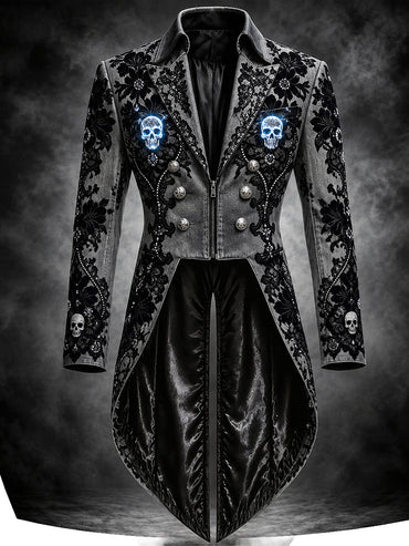 Men's Gothic Punk Art Print Swallow-Tailed Coat
