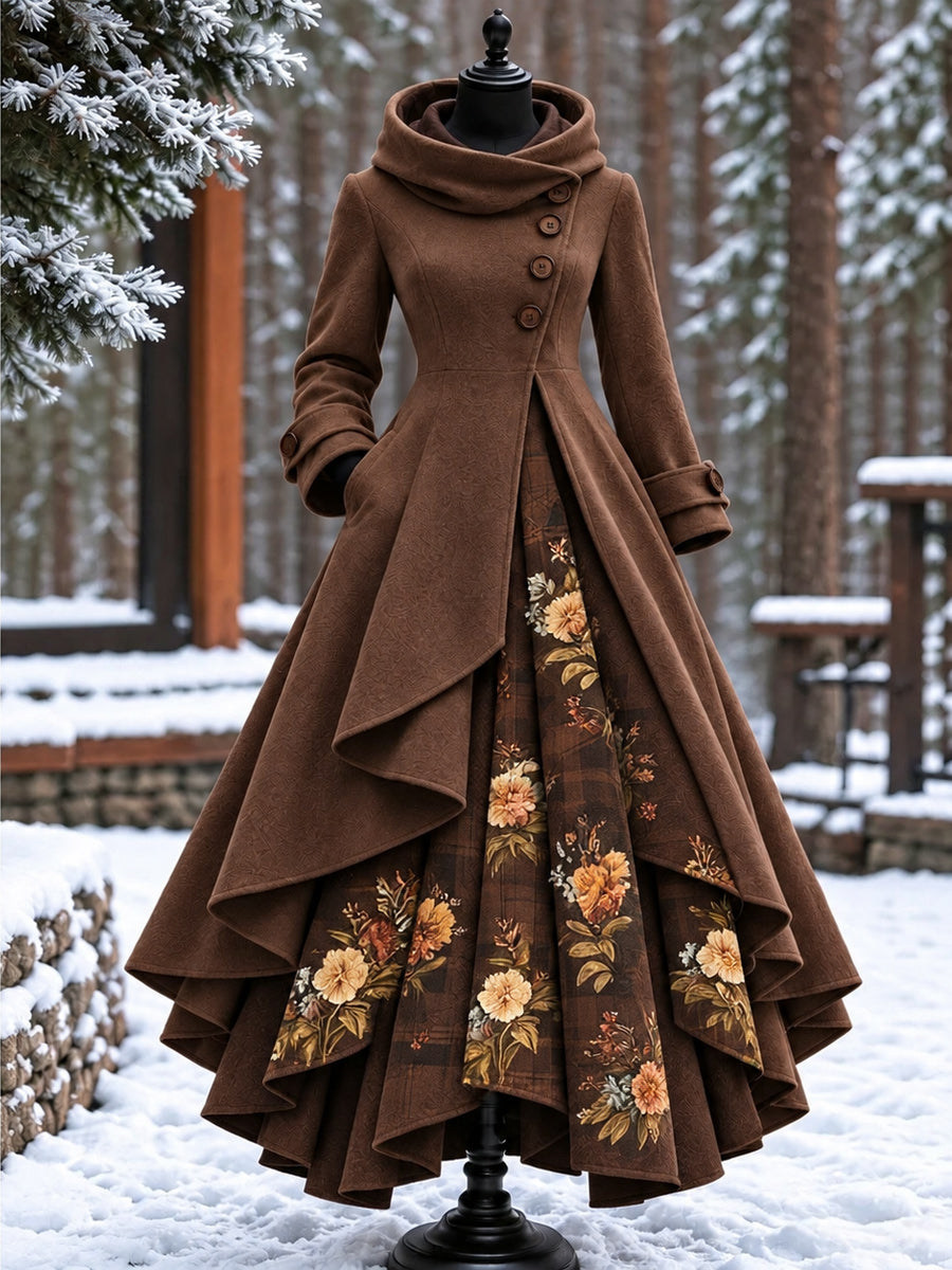 Women’s Vintage High-Collar Asymmetrical Long Maxi Coat