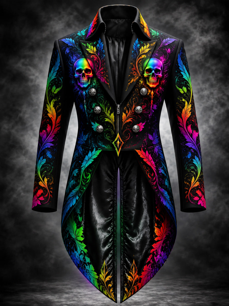 Men's Gothic Punk Art Print Swallow-Tailed Coat