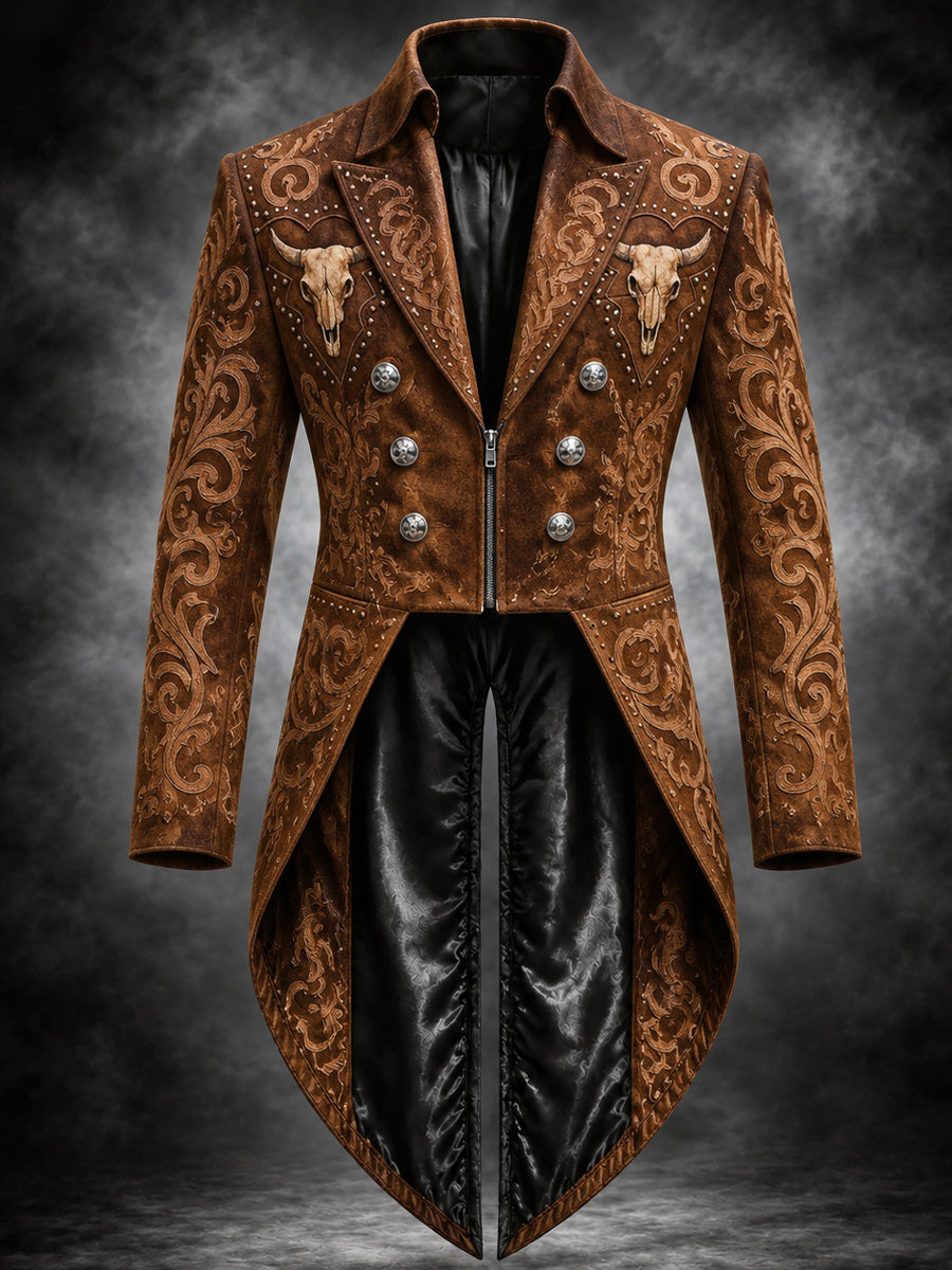 Men's Gothic Punk Art Print Swallow-Tailed Coat