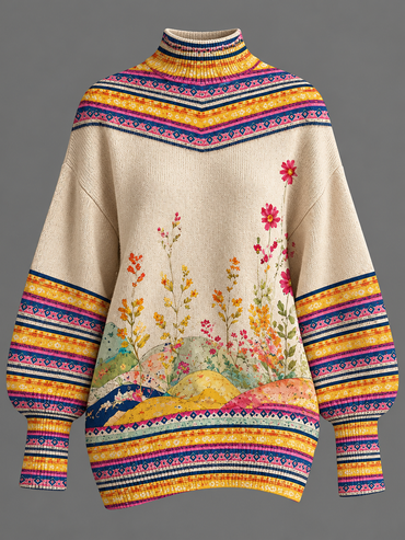 Women’s Fall Winter Vintage Art Lantern Sleeve Knit Sweater