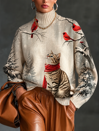Women’s Fall Winter Vintage Art Turtleneck Knit Sweater