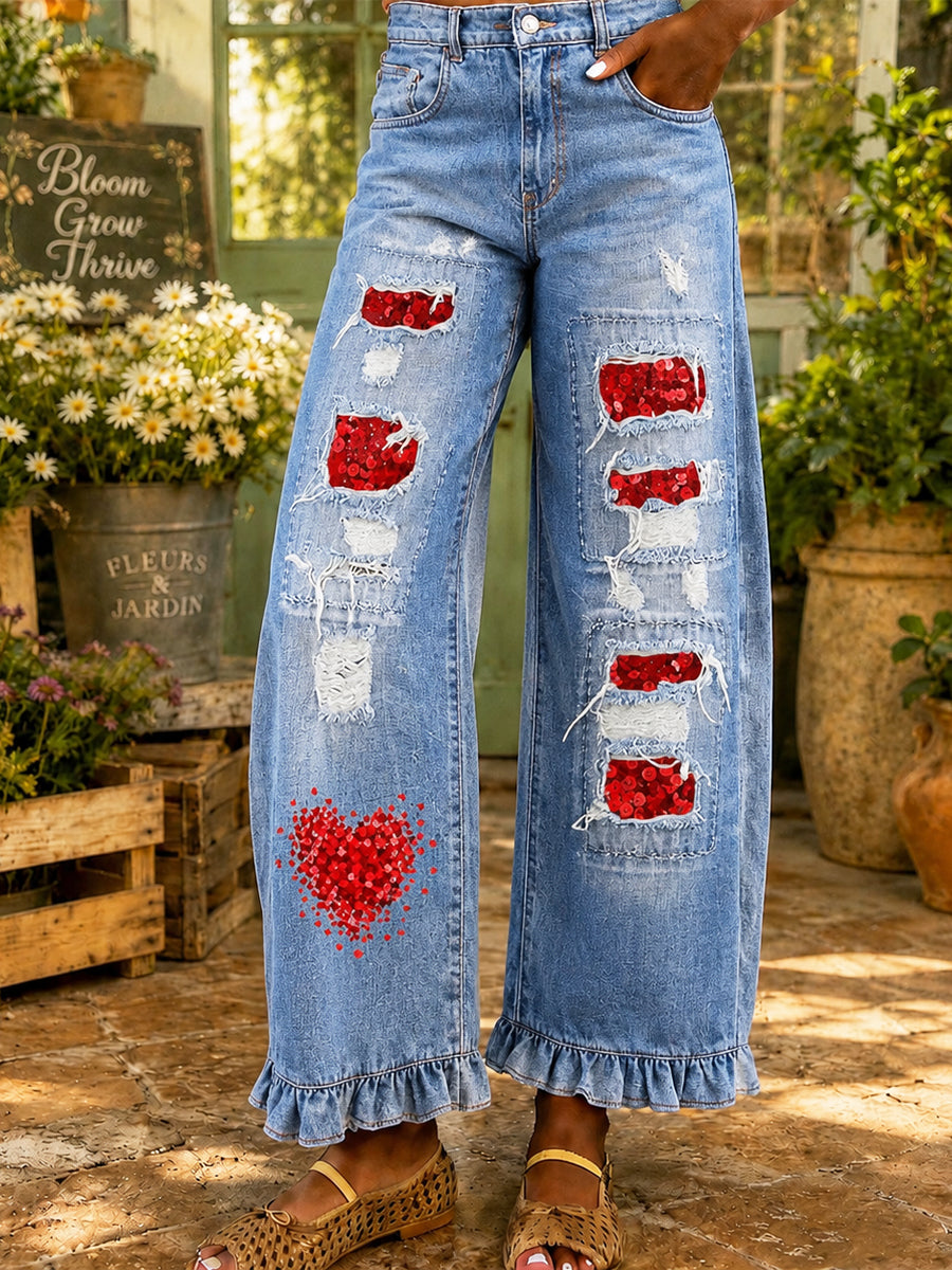 Women's Retro Art Print Wide Leg Pants