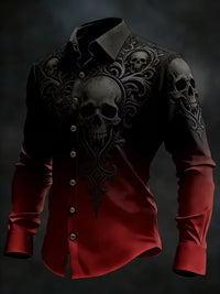 Gothic Skull Halloween Art Print Vintage Casual Long Sleeve Shirt