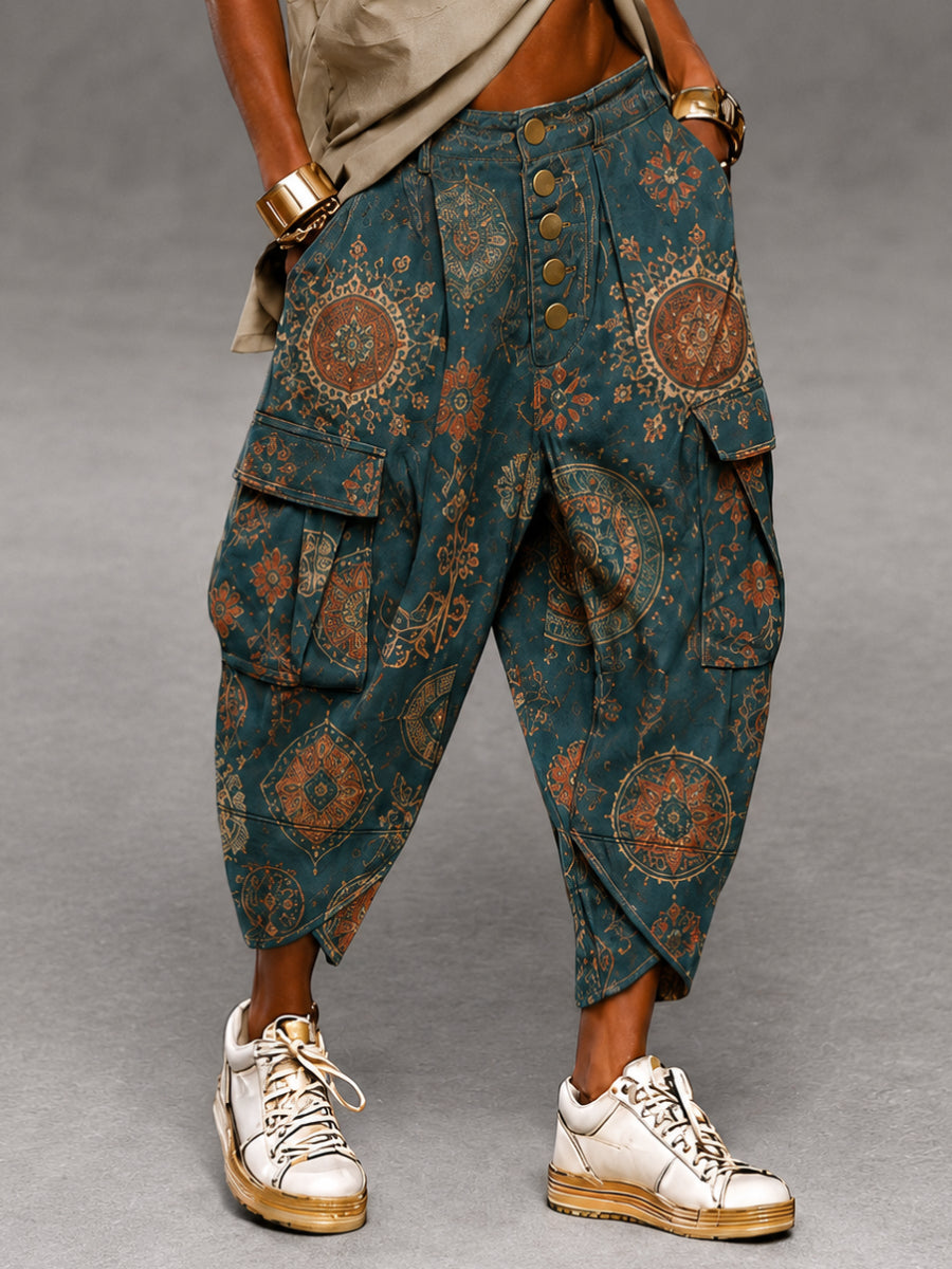 Men's Retro Art Print Casual Trousers