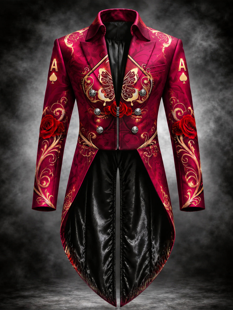 Men's Gothic Punk Art Print Swallow-Tailed Coat