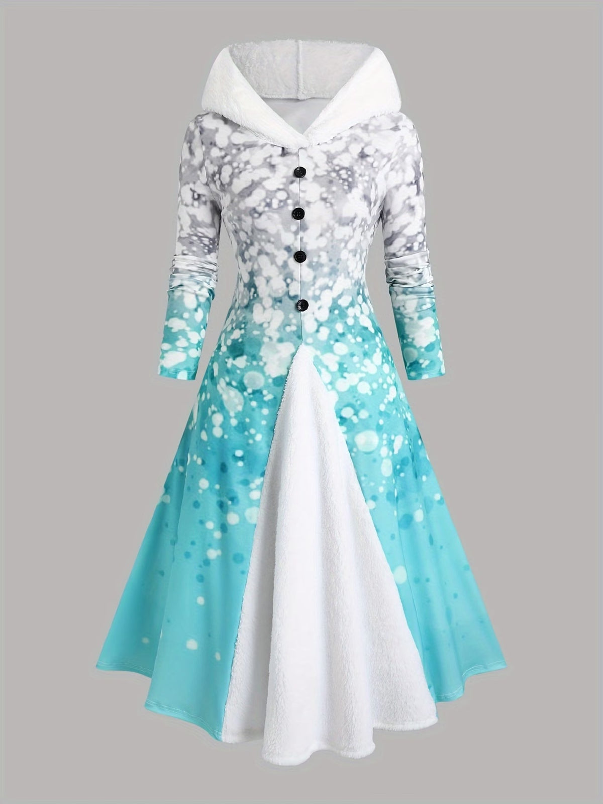 Women's Vintage Art Fleece-Lined Hooded Patchwork Maxi Dress
