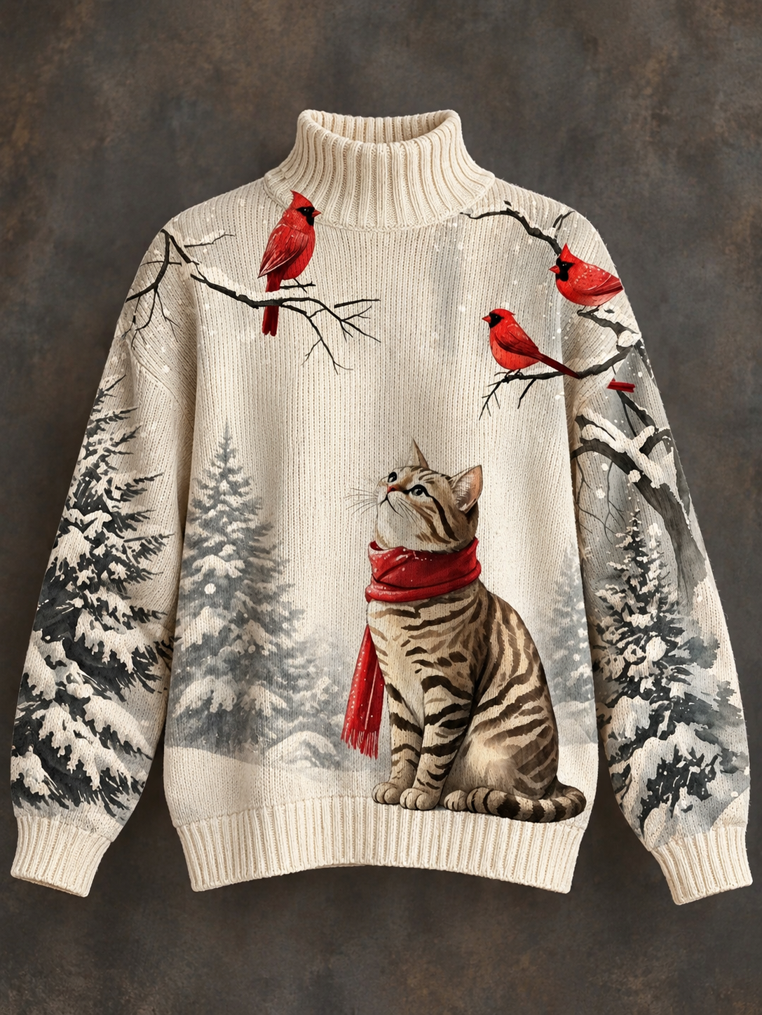 Women’s Fall Winter Vintage Art Turtleneck Knit Sweater