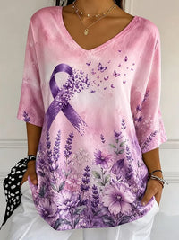 Women's Casual V-neck Art Print Loose Top