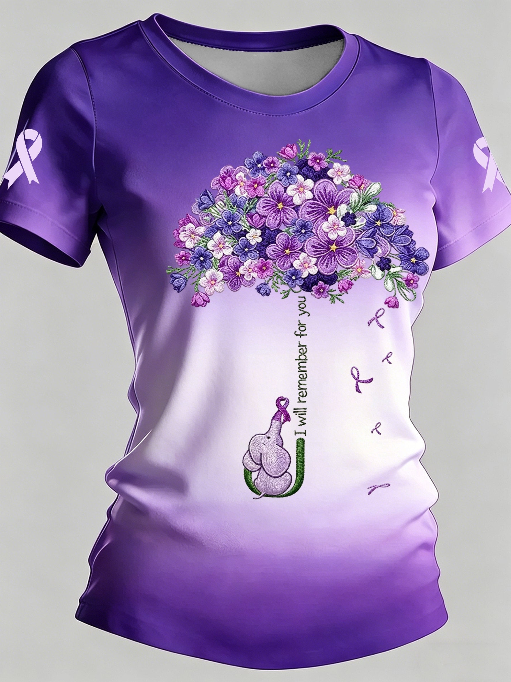 Women's Alzheimer's Awareness Print Casual Crewneck Top