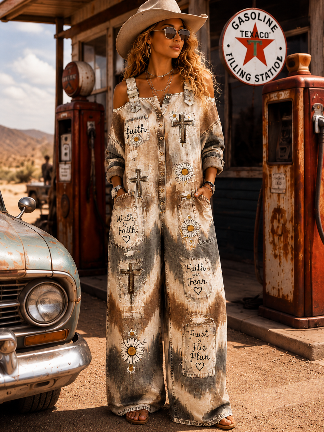 Women's Faith Art Print Off Shoulder Jumpsuit