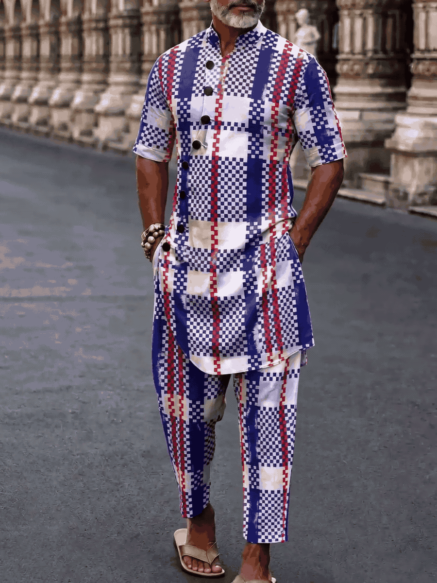 Men's Casual Vacation Cotton Shirt Set