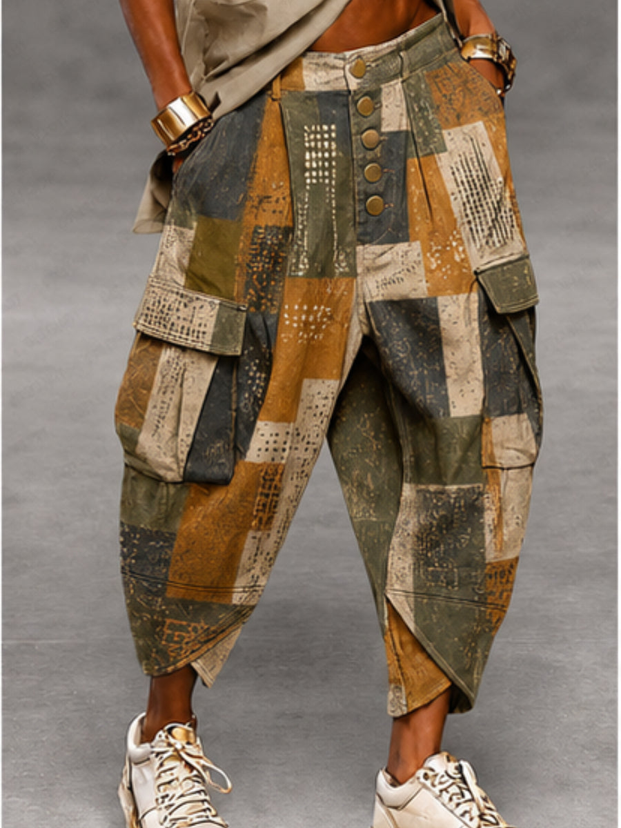 Men's Retro Art Print Casual Trousers