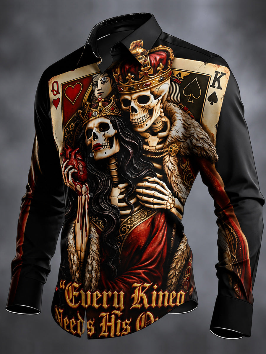 Retro Gothic Skeleton Art Print Cotton Vintage Casual Cotton Long Sleeve Shirt