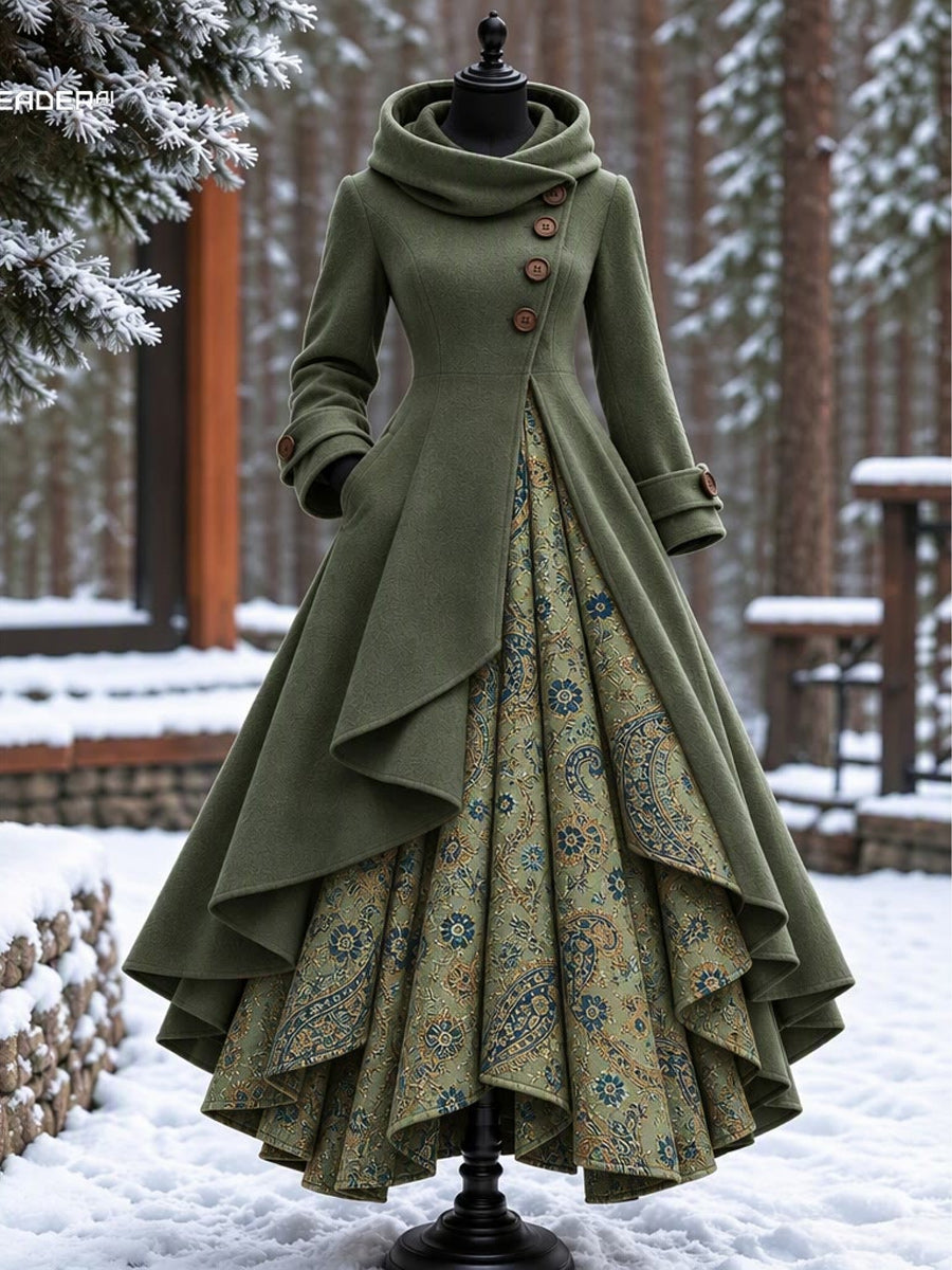 Women’s Vintage High-Collar Asymmetrical Long Maxi Coat