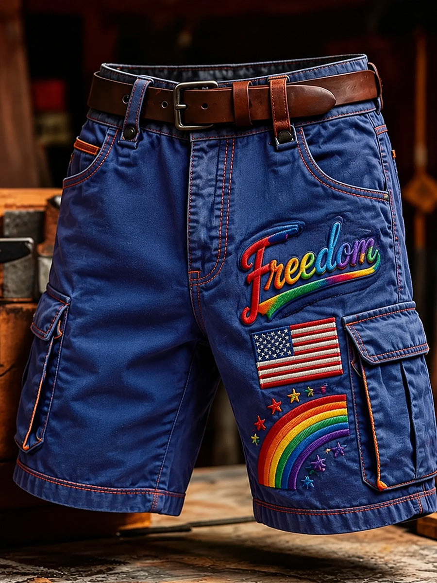 Men's Retro Pride Month Rainbow Art Print Casual Loose Pocket Work Shorts