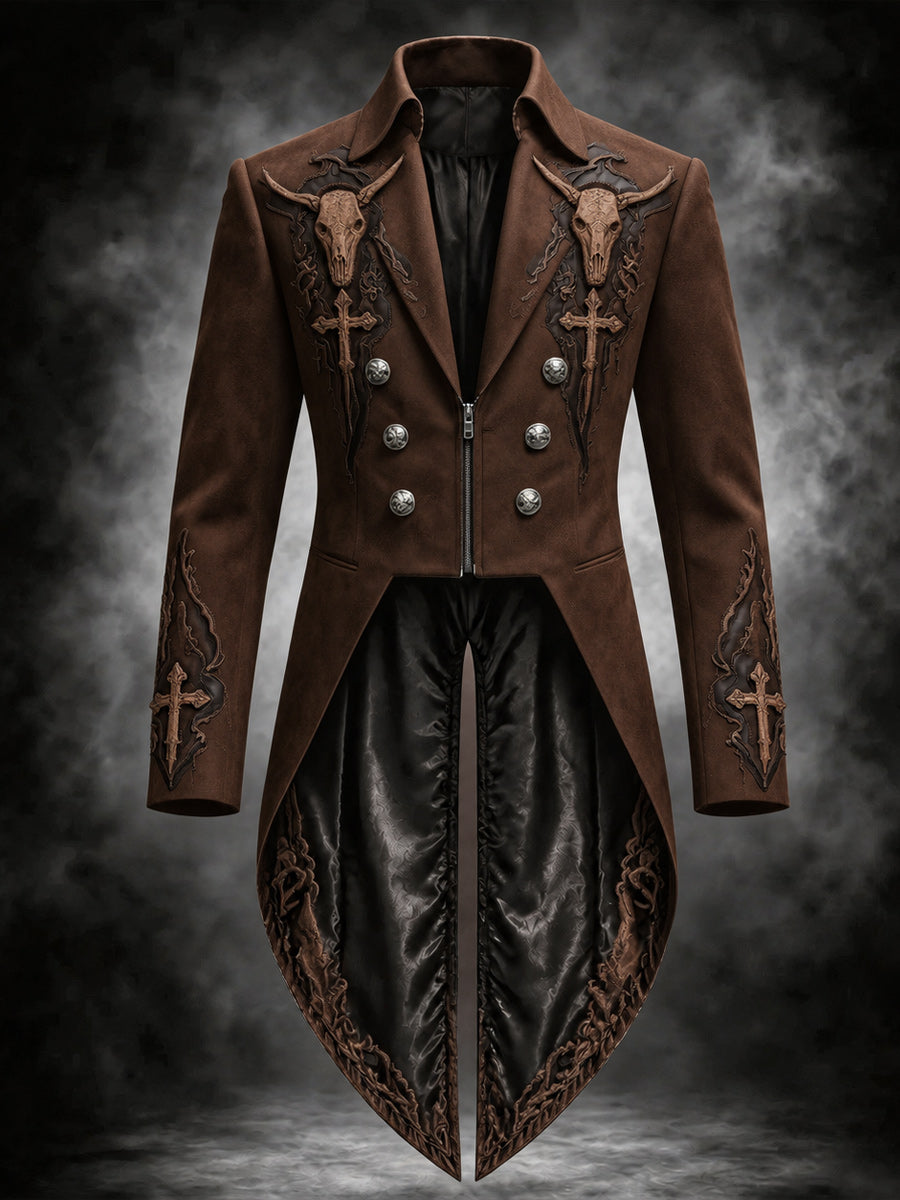 Men's Gothic Punk Art Print Swallow-Tailed Coat