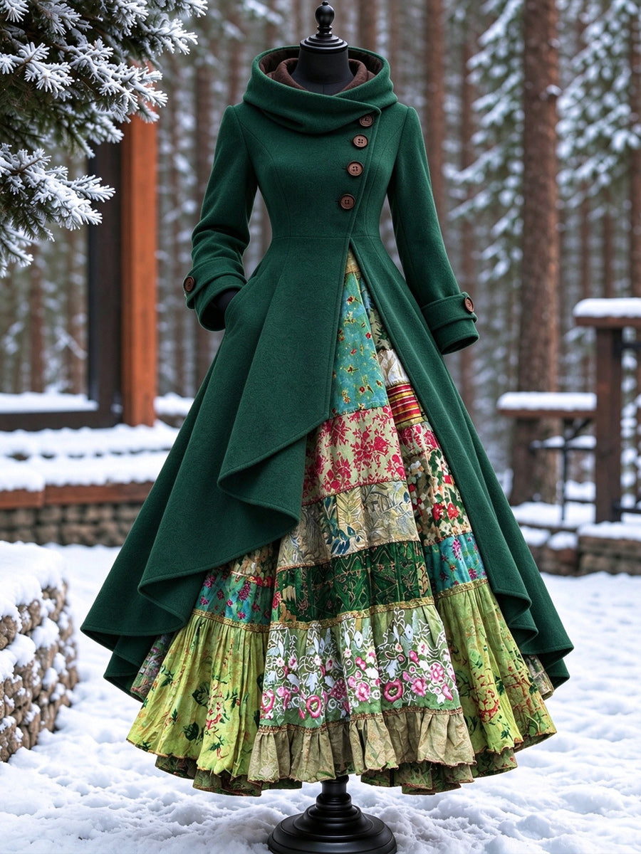 Women’s Vintage High-Collar Asymmetrical Long Maxi Coat