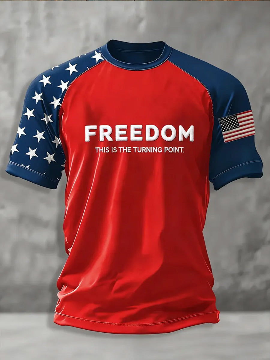Men's Freedom American Flag  Retro Round Neck Short Sleeves T-Shirt