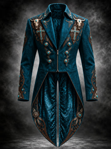Men's Gothic Punk Art Print Swallow-Tailed Coat