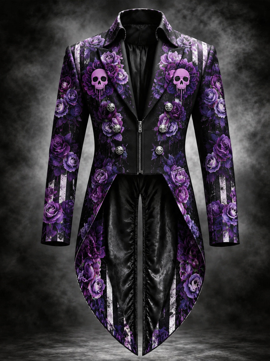 Men's Gothic Punk Art Print Swallow-Tailed Coat