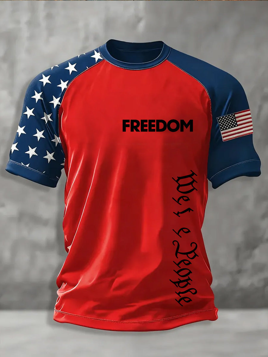 Men's Freedom American Flag  Retro Round Neck Short Sleeves T-Shirt