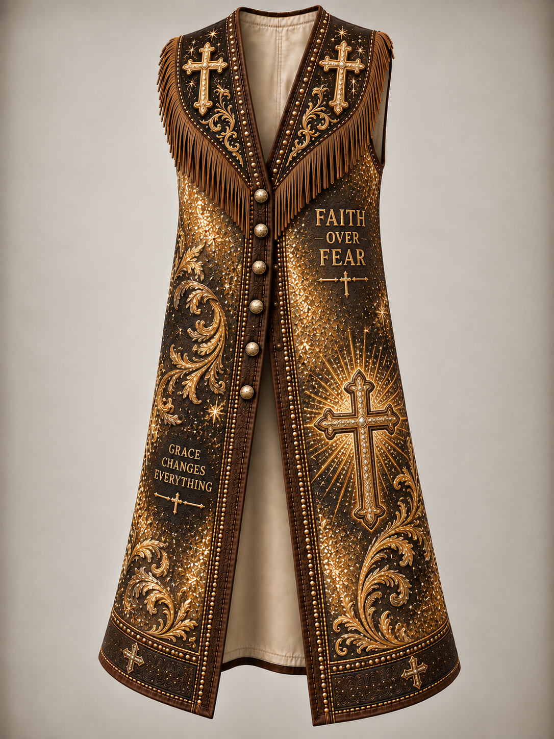 Western Style Faith Art Vintage Sleeveless Fringe Cowboy Jacket