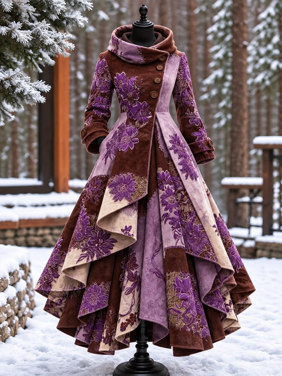 Women’s Vintage High-Collar Asymmetrical Long Maxi Coat