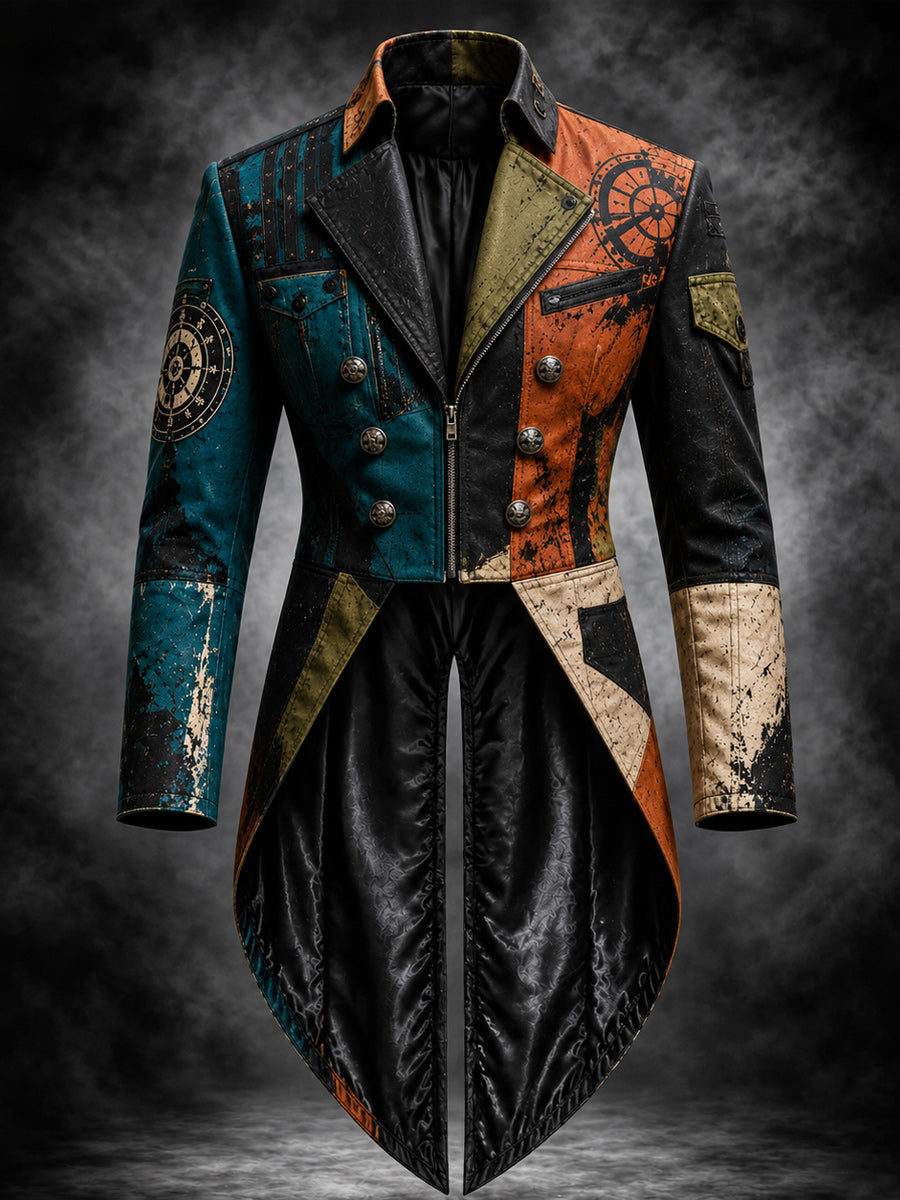 Men's Gothic Punk Art Print Swallow-Tailed Coat