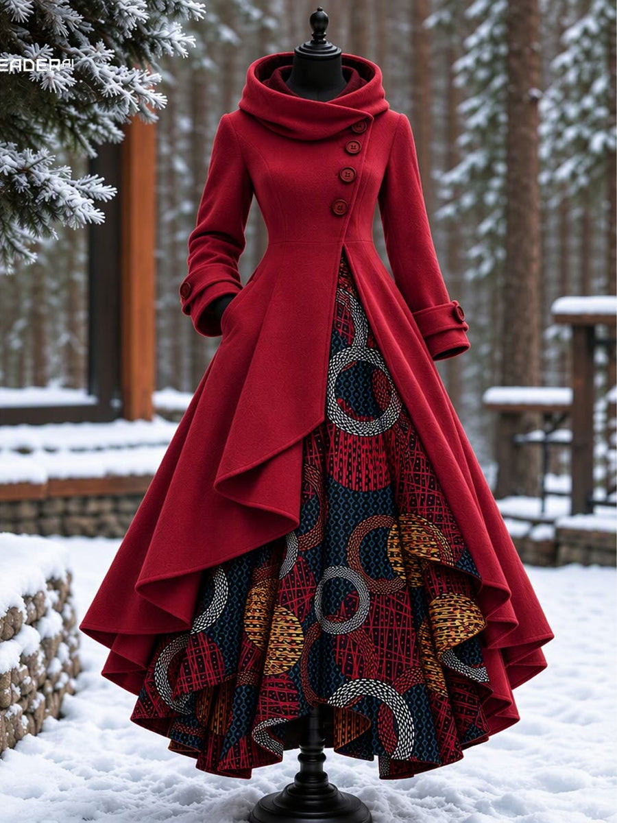 Women’s Vintage High-Collar Asymmetrical Long Maxi Coat