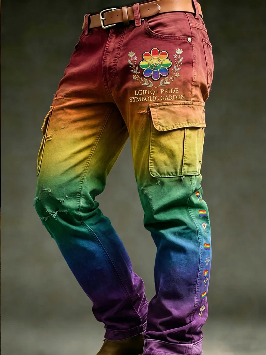 Men's Retro Pride Month Rainbow Art Print Casual Workwear Trousers