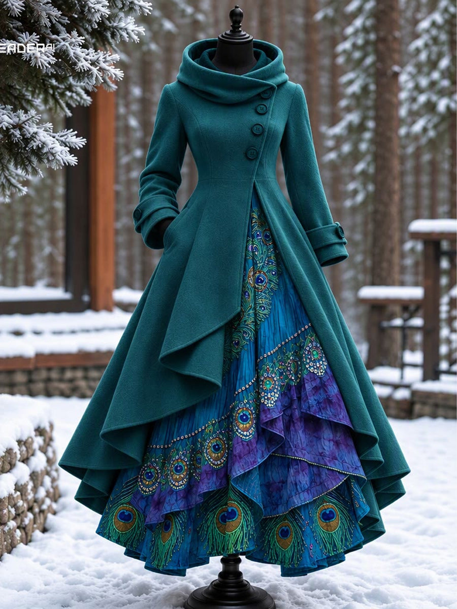 Women’s Vintage High-Collar Asymmetrical Long Maxi Coat