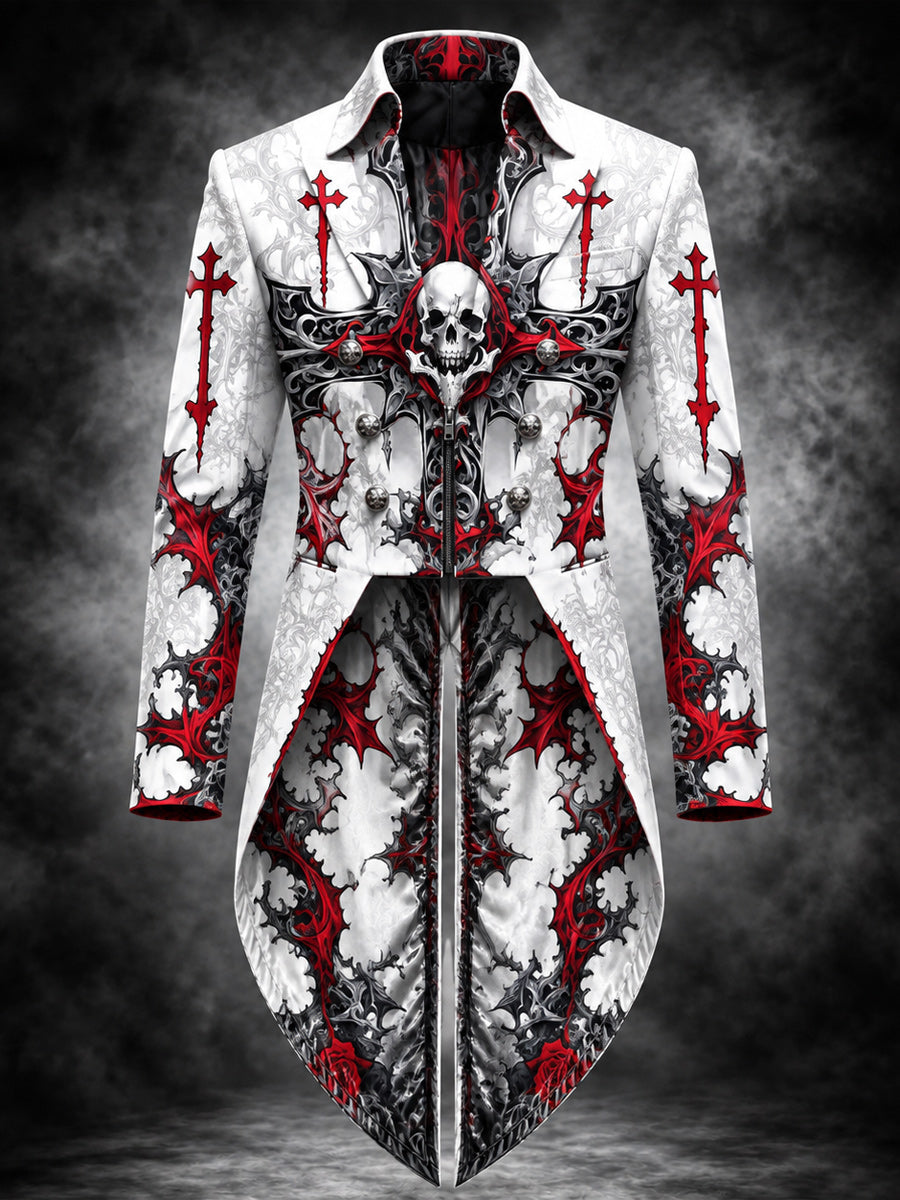 Men's Gothic Punk Art Print Swallow-Tailed Coat