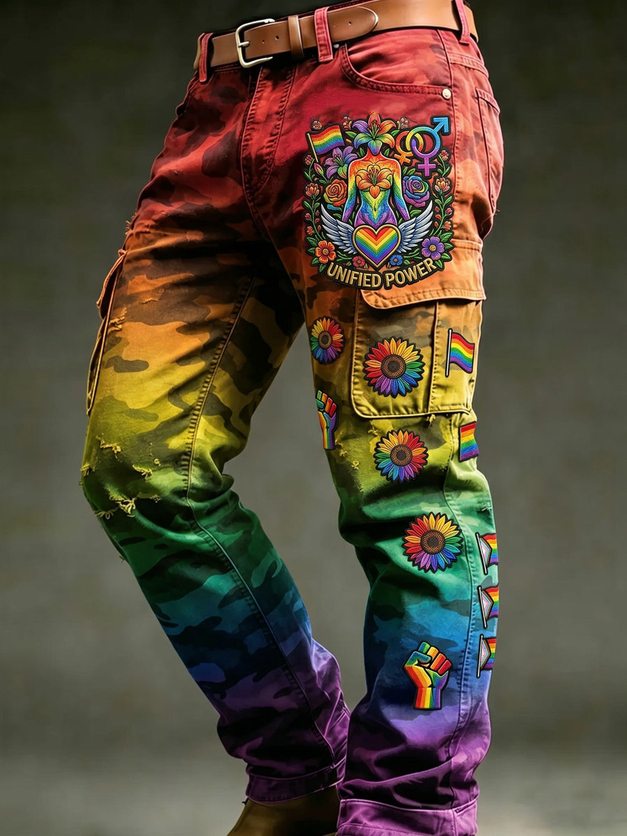 Men's Retro Pride Month Rainbow Art Print Casual Workwear Trousers