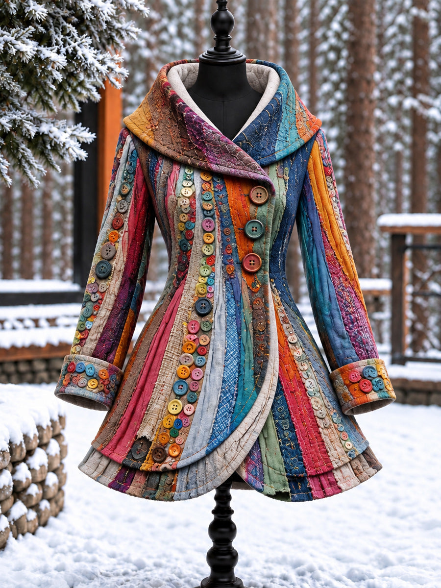 Women's Vintage Colorblock Asymmetrical Flared Coat
