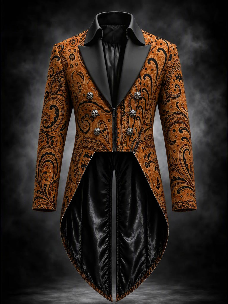 Men's Gothic Punk Art Print Swallow-Tailed Coat