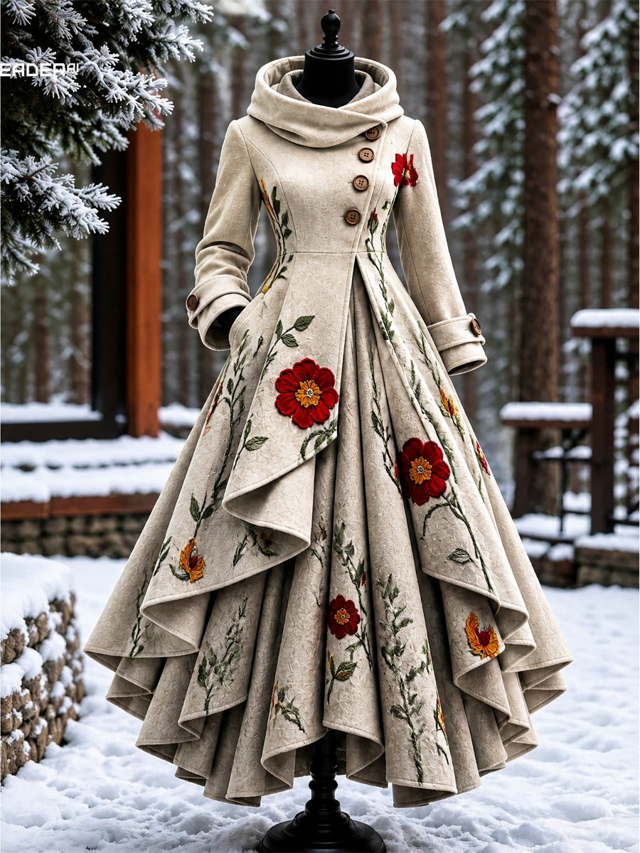 Women’s Vintage High-Collar Asymmetrical Long Maxi Coat