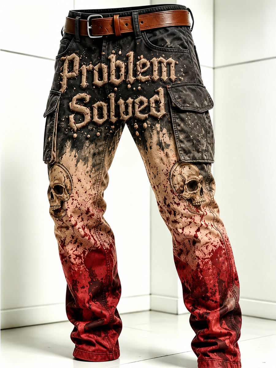 Men's Retro Style Art Print Casual Workwear Trousers