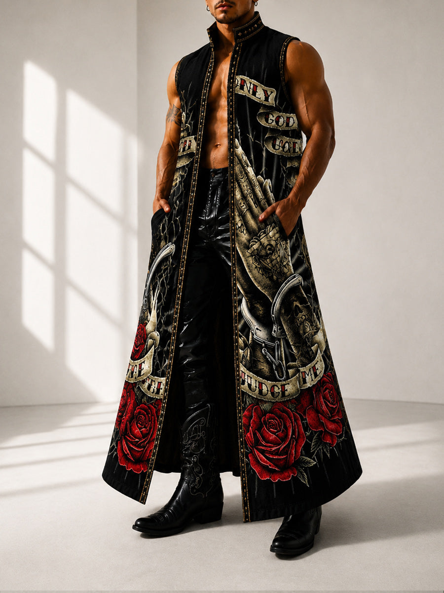 Western Style Faith Art Casual Sleeveless Stand Collar Shirt Outerwear